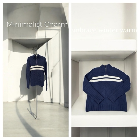 Ralph Lauren Polo Jeans Co VTG Chunky Knit Sweater 1/4 Zip Men's Navy size L - Picture 1 of 11